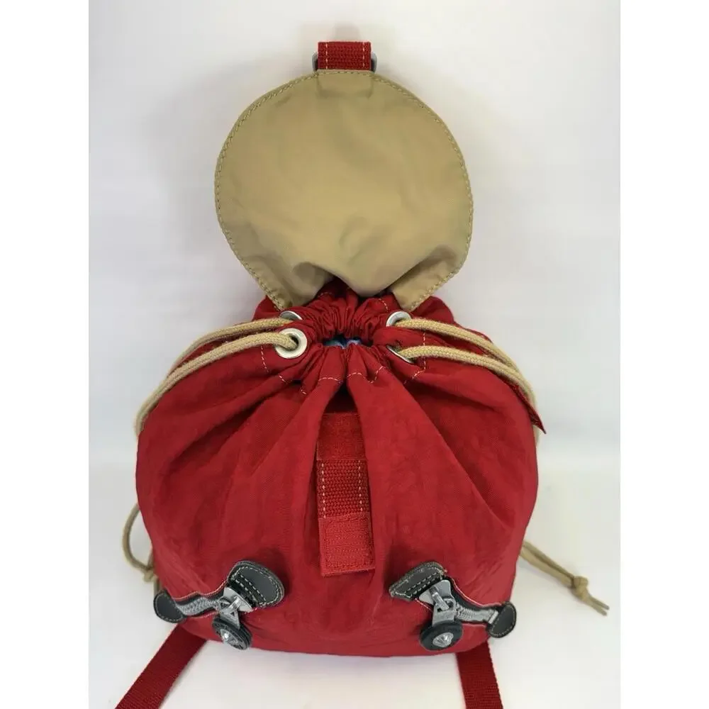 VINTAGE 90s Kipling Red Crinkle Nylon Backpack Rucksack Y2K Small Drawstring
